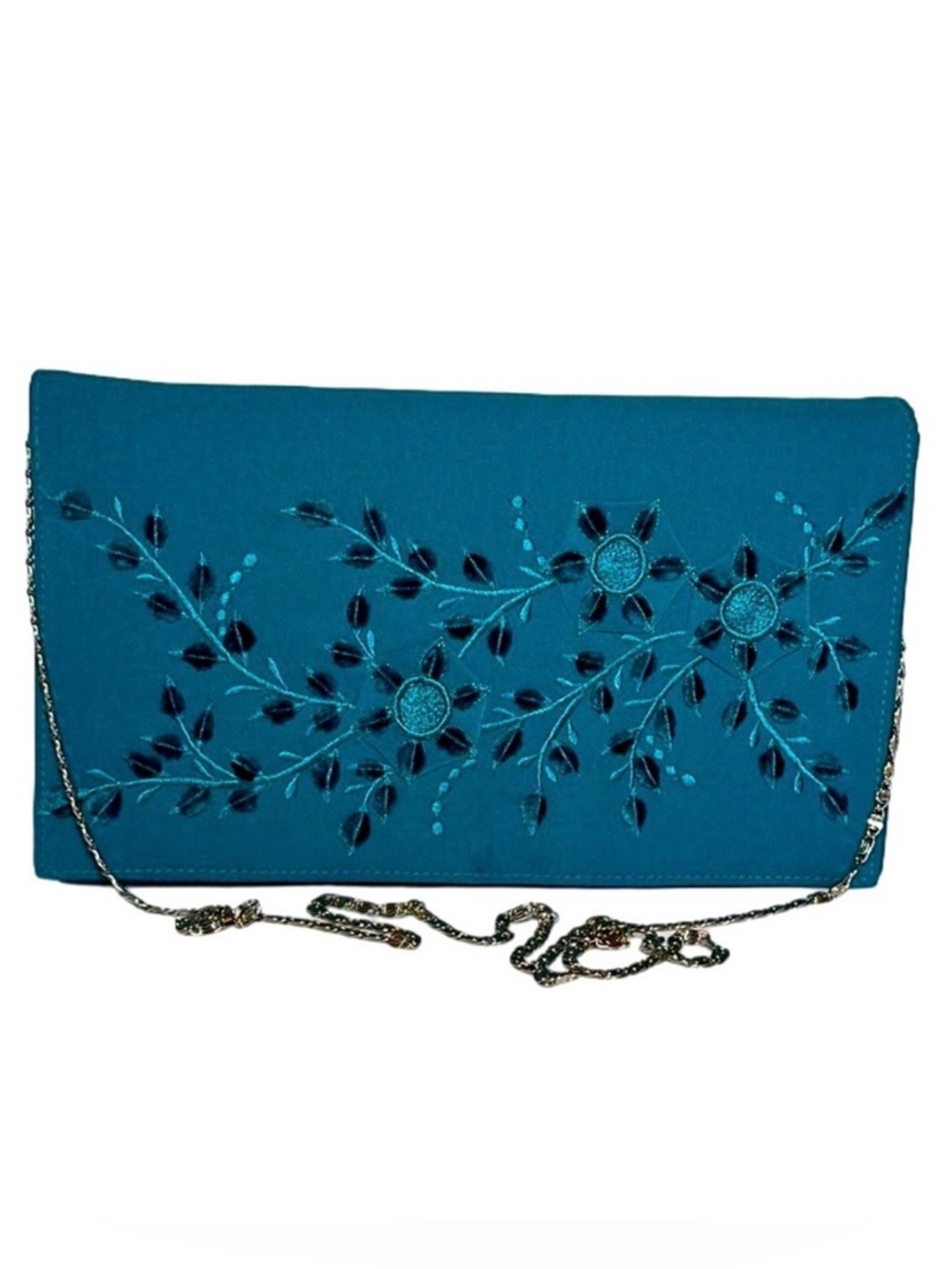 BEN MARC INTERNATIONAL satin clutch velvet vines and flowers embroidered pretty